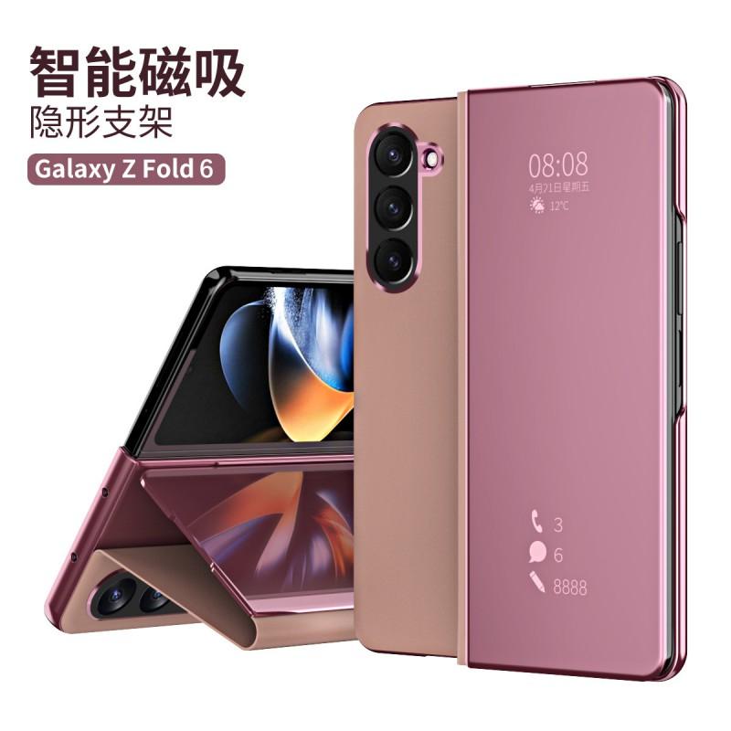 Galaxy Z Fold6 Flip Case With Stand Mirror Finish Full Coverage PC Cover Black Gold Purple Blue Rose