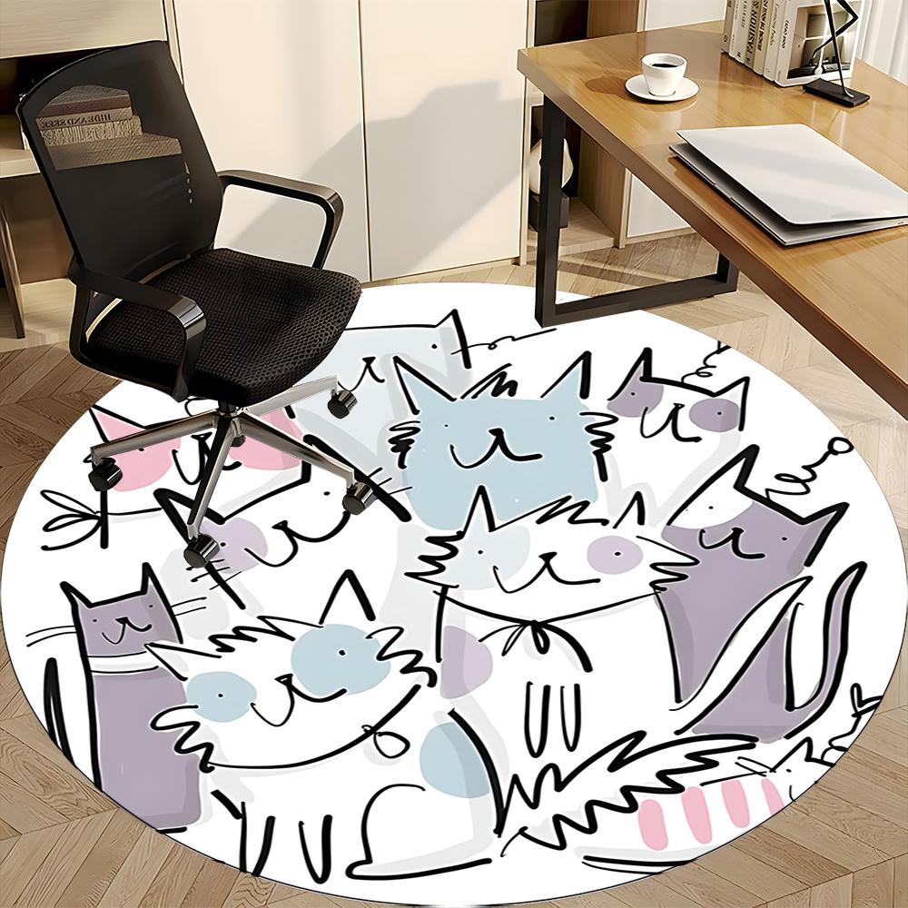 1pc Cat Family Office Round Area Rug, Indoor Mat Suitable ForOffice, Under Office Chairs Bedroom Living Room Home Decor, Room Decot196