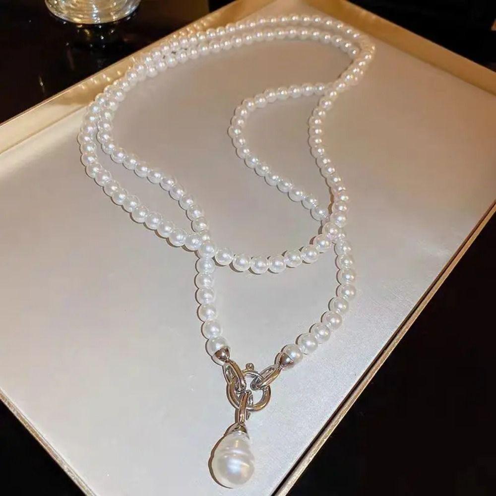 Retro Pearls Long Necklace Pearl Women Pearl Waist Chain Elegant Crossbody Strap Chain  Versatile