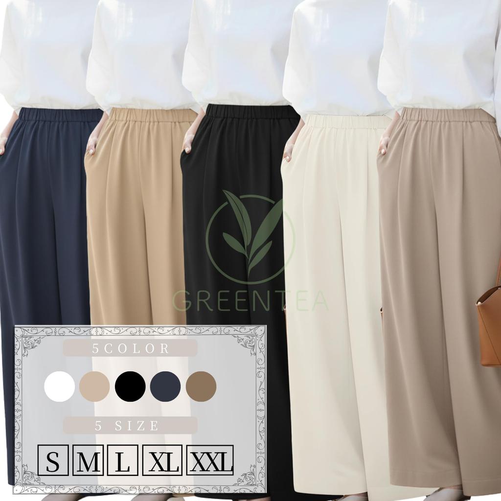 Green Tea Loose Fit Plus and Relaxed Fit for and Commuting Women's Wide-leg Pants, Sizes, Flattering, Lightweight, Pleated, Office, Casual, (L, Black)