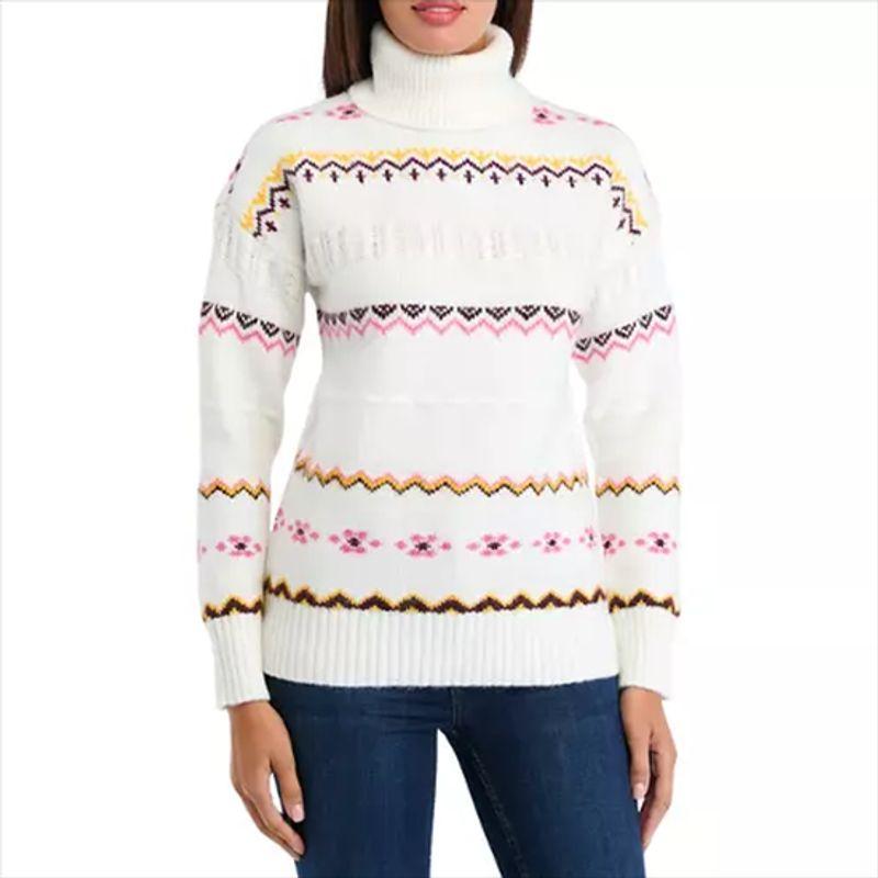 Autumn and Winter Foreign Trade European and American Plus Size Women's Clothes Fairisland Snowflake Turtleneck Sweater Thick Sweater Bottoming Shirt