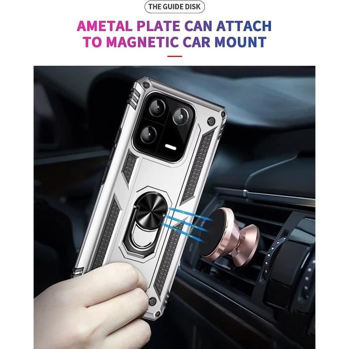 Case and Tempered Glasses - E.F.CONNECTION - For Xiaomi Redmi Note 13 Pro+ 5G - Silver - 360° Stand - Shockproof