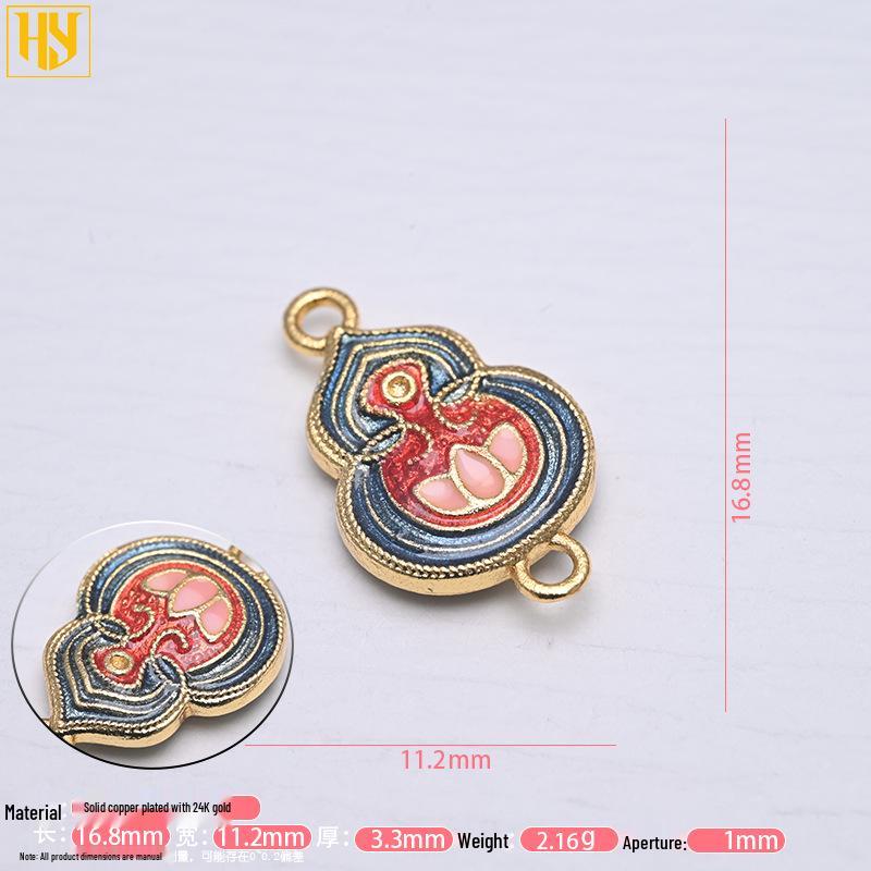 Copper-Plated 24k Gold Gourd Fulushou Fu Charm Pendant for DIY Jewelry