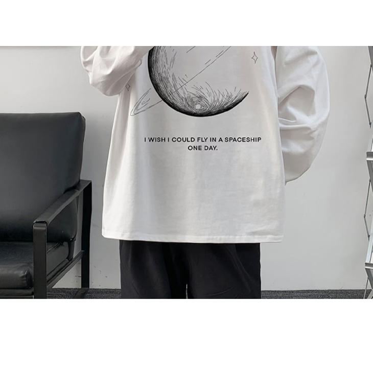 2024 Men's Long-Sleeved T-shirt Autumn Undershirt Long Sleeve Cotton Autumn Hong Kong Style Printing Loose Trendy Top