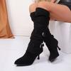 Fashion 2025 Street Style Pointed Toe Knee-High Boots Women High Heels Female Retro Belt Buckle Pleated Fashion Hot Seller Long Boot