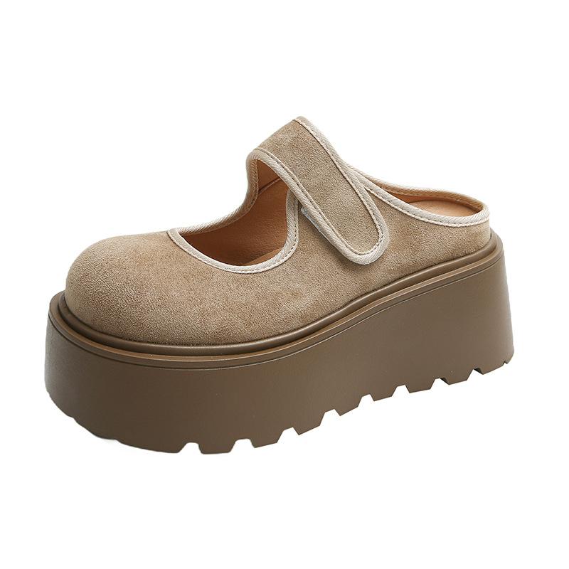 Velcro bag head half slippers spring 2025 new retro versatile small man height increase thick sole outer wear single shoes