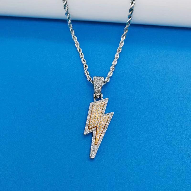 Lightning Bolt Pendant Necklace Dual-Tone Chain Hip Hop  Gold/Silver Trendy Party Accessory Gift for Men Women Daily Wear