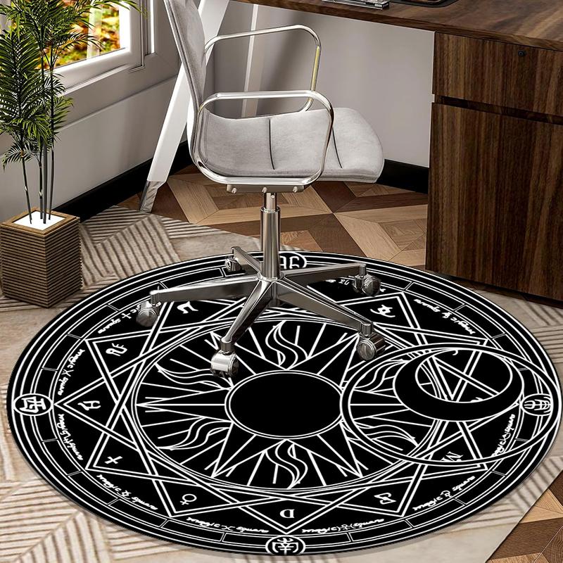 Celtic Moon Pentagram Art Round Carpet Chair Cushion Round Entryway Rug, Soft Round Rugs for Living Room, Bedroom, Circle Carpet Decor Gifts