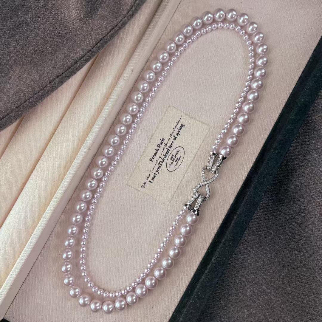 Vintage High-Quality High-Gloss Manta Rose Faux Pearl Removable Multi-Wear Necklace Sweater