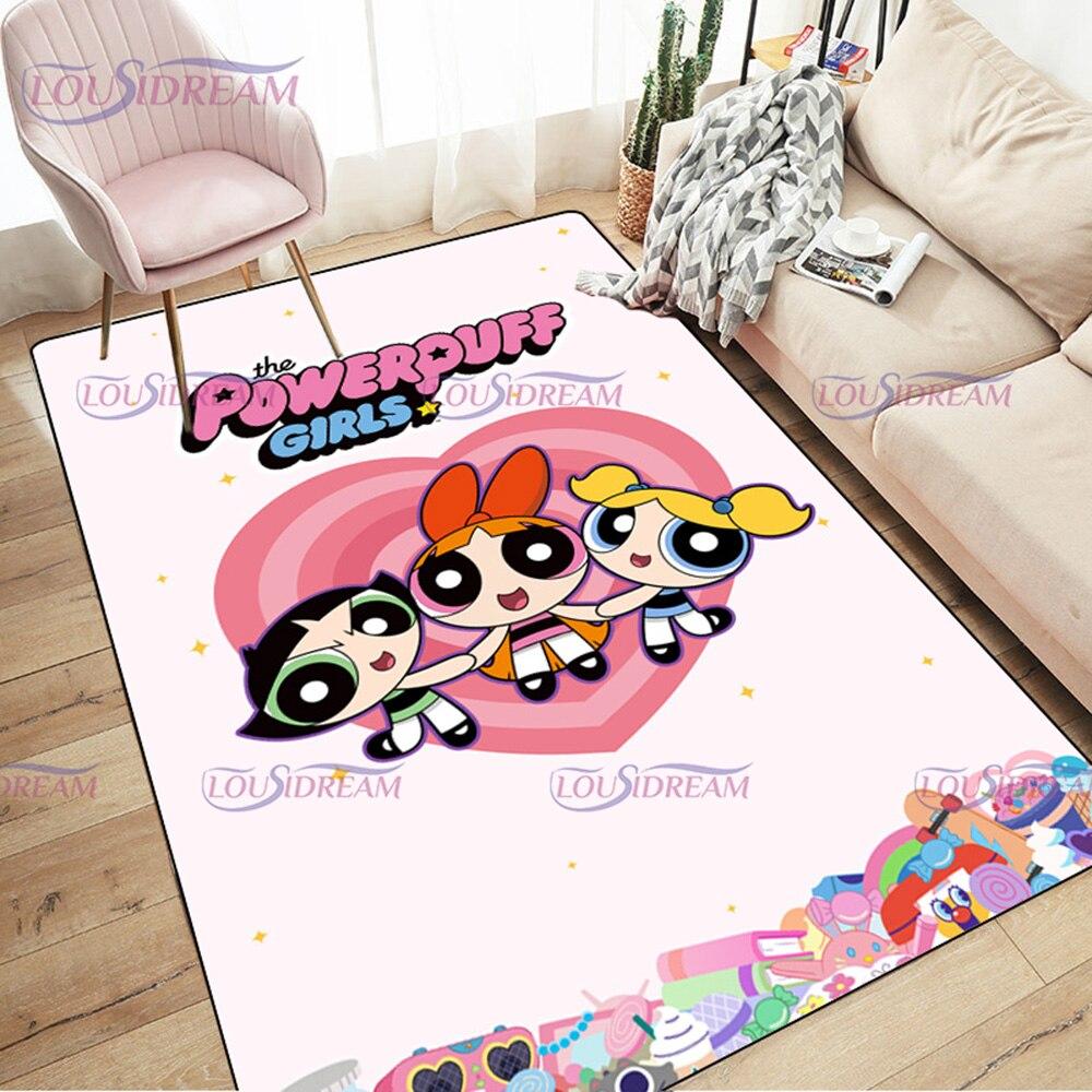 Alfombra de dibujos animados con estampado de Chicas Superpoderosas, decoración para sala de estar y dormitorio, alfombra antideslizante para baño, felpudo para suelo en el pasillo