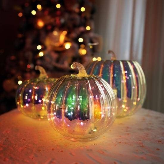 Glass Pumpkin Light Battery Operated LED Pumpkin Lantern Fall Lighted Pumpkin Table Centerpiece for Halloween Thanksgiving Home Decor