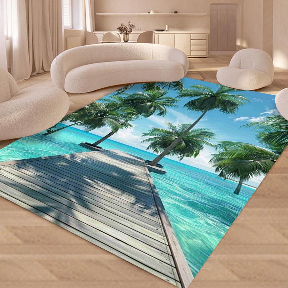 

Tropical Beach Sunset Carpet Mat Rug Palm Tree Starfish Effect Non-Slip Durable Home Decoration Living Room Bedroom Floor Mat 40x60cm
