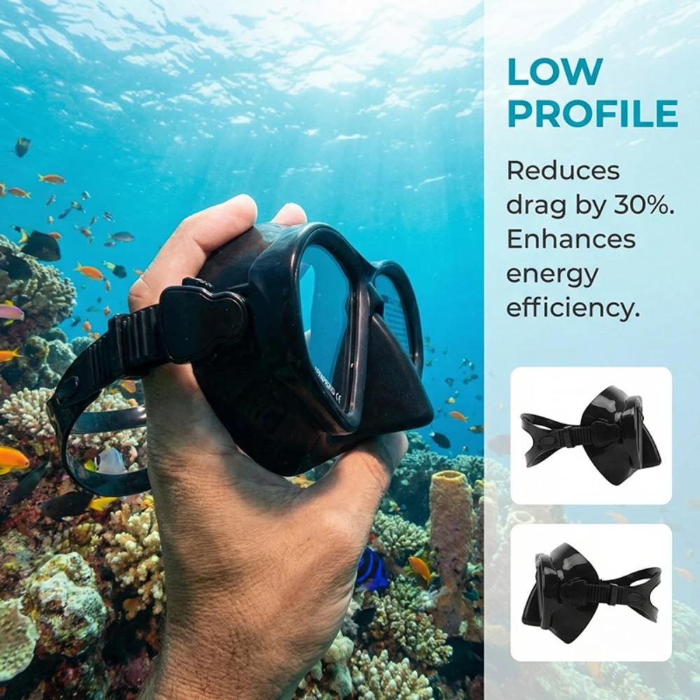 Wet Low Volume Diving Mask Tempered Glass Freedive Mask J-type Diving Mask Snorkel Set with Camera Mount Black