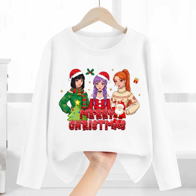 Merry Christmas Kpop Demon Hunters Print Fashion Kids T Shirt Casual Children Clothes Autumn Baby Boys Girls Long Sleeve T-shirt