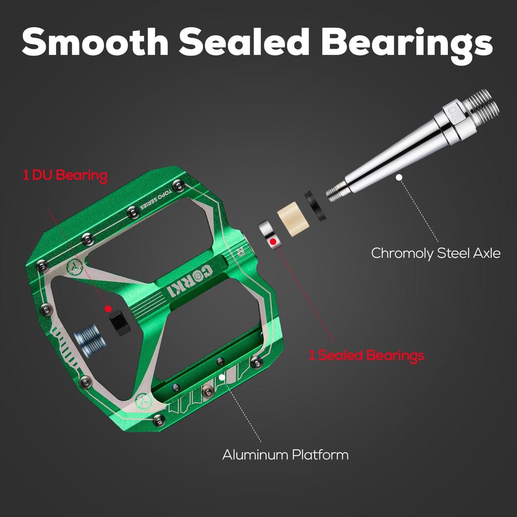 Corki Cycles Bicycle Extra Large Flat Mountain Bike Aluminum Alloy MTB Wide Platform Pedals Inch Green Pedals, Pedals, Pedals, 4-Inch - 9/16 -