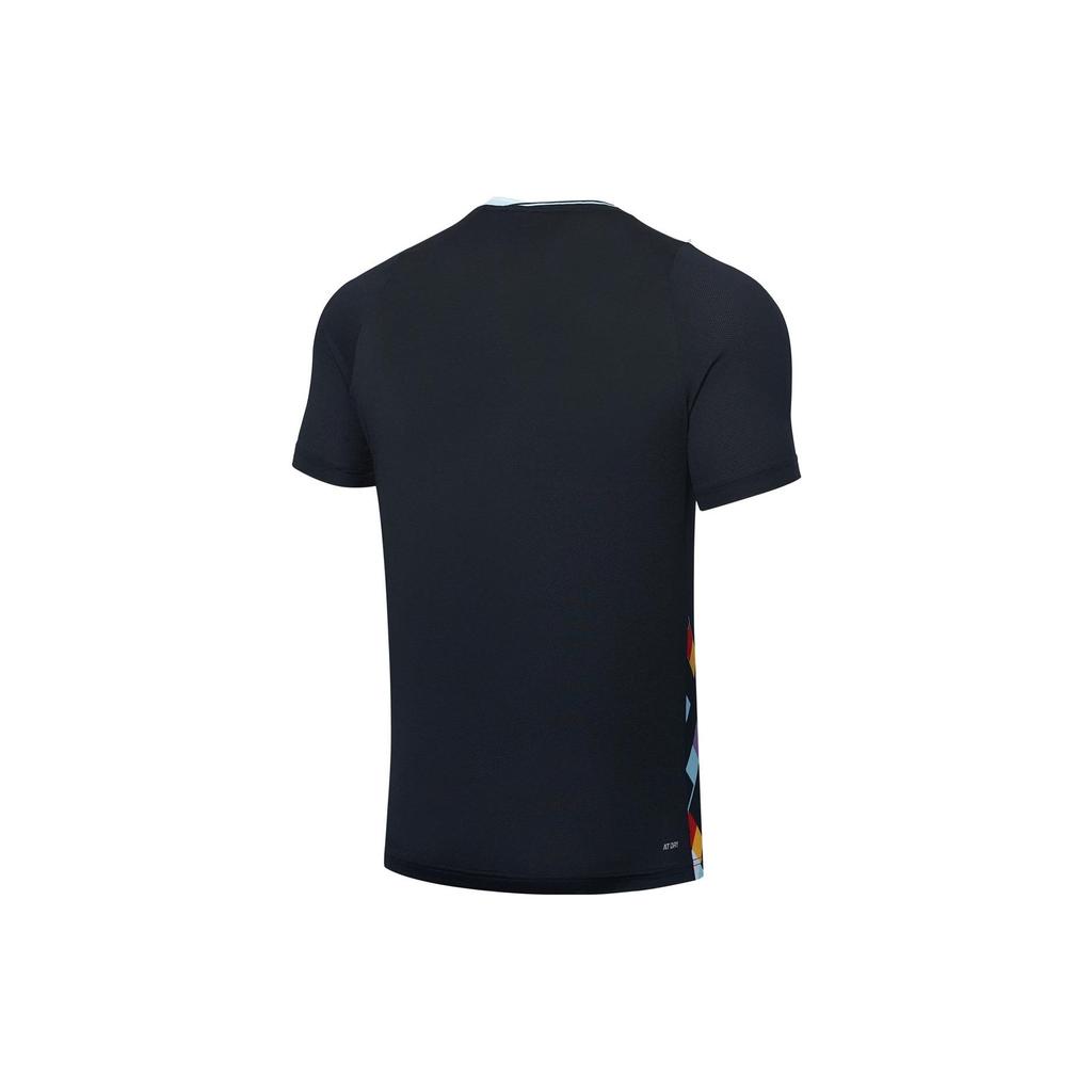 Li Ning Badminton Series Logo Embroidered Print Quick-Dry Short Sleeve T-Shirt Unisex Tops Black AAYT057-3