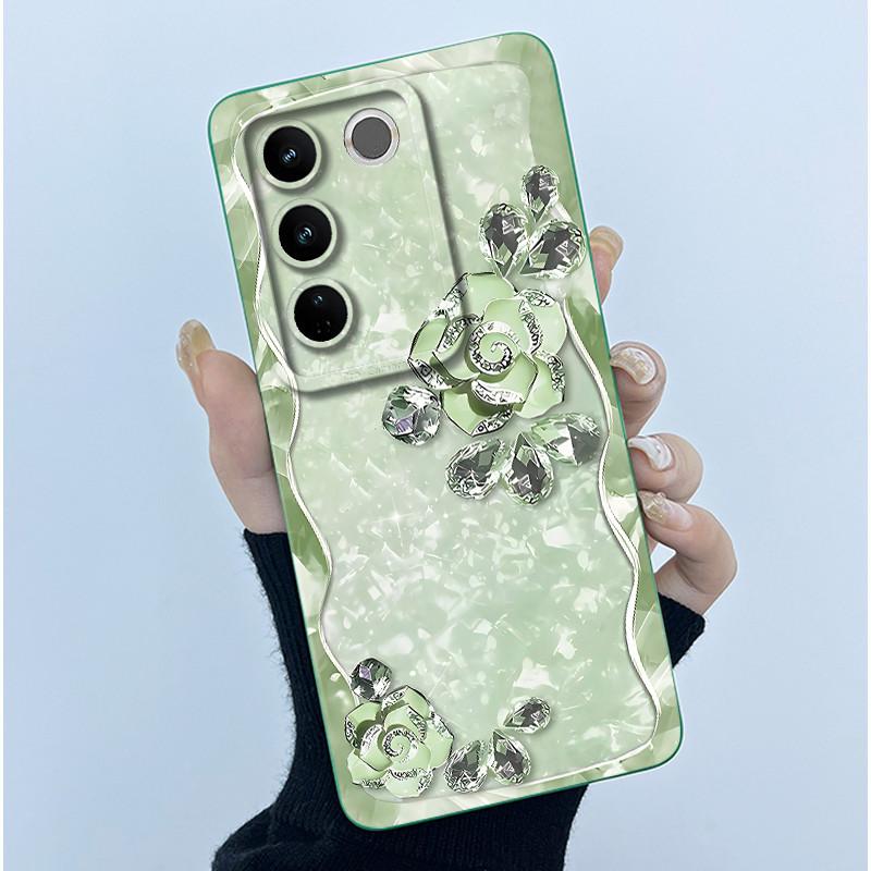 For VIVO V27 V29 5G Phone Case V25E LATAM V27E V29E Cover Fashion Simplicity Flower Soft Liquid Silicone Protective Shell Fundas