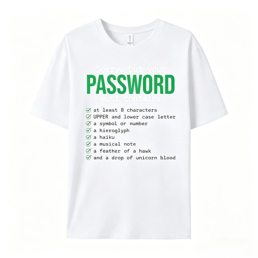 2026 Sorry But Your Password Must Contain Computer Tech Unisex Women Designer Clothes Fashionable and Trendy Meme Summer T Shirt
