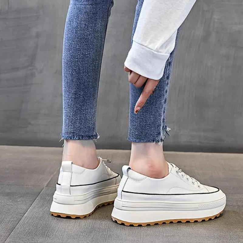 Fashion 5CM Genuine Leather Women Shoes Platform Wedge Skate Boarding High Brand Heels Casual Summer Vulcanize Shoes Spring Autumn Shoes