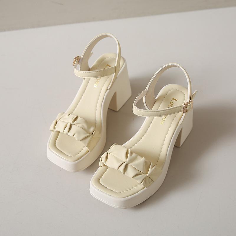 thick-soled thick-heeled high-heeled one-word sandals for women's summer wear, exquisite matching skirts, new models