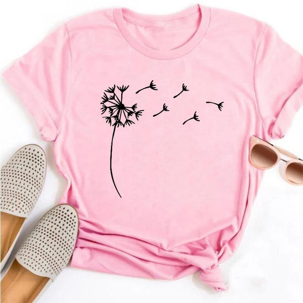 New Dandelion Printed Women's T-shirt Cartoon Pattern Printed Black Women's T-shirt Casual Women's Shirt Fun T-shirt