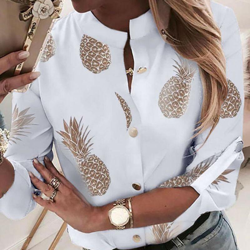 

Wan Sleeve V-Neck Pineapple Print Shirt Wan Sleeve V Neck Pineapple Printed Shirt white XXL