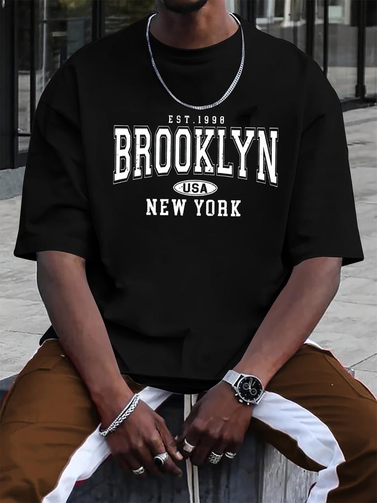 Sommer Unisex 100% Reine Baumwolle Lässiges Modisches Lockeres Brooklyn Print Rundhals Kurzarm T-Shirt Vielseitiges Oberteil