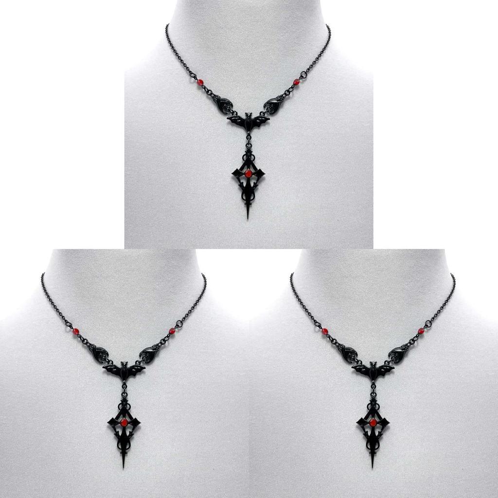 Collana Ciondolo Croce Pipistrello Gotico Vampiro per Donna in Lega
