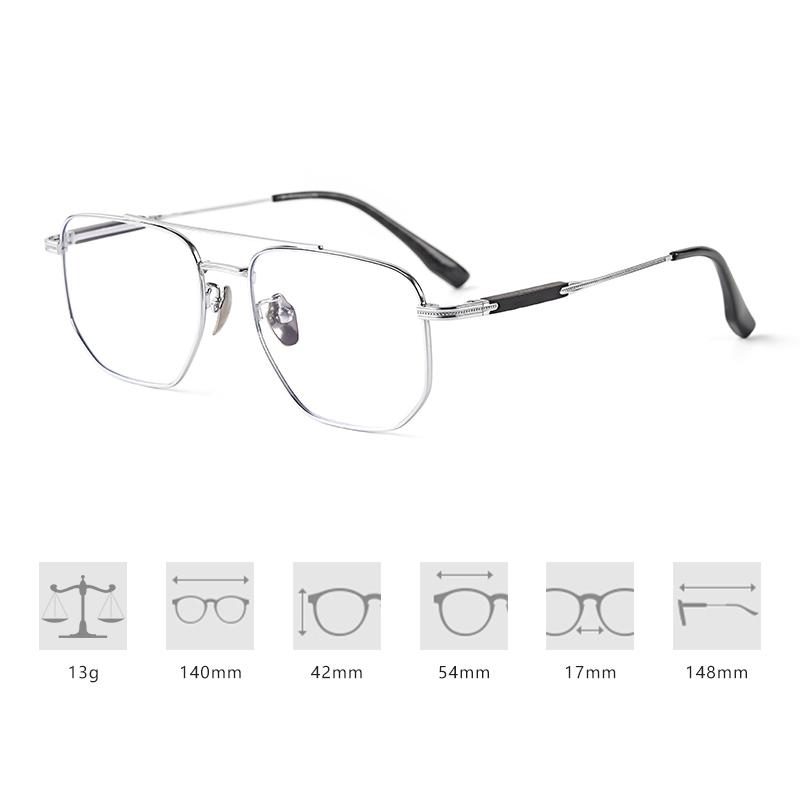 Pure Titanium Frame Sandalwood Inlaid Temple Pilot Double Beams Glasses Big Size Ultra Light  Frame Men's And Women's Eyewear