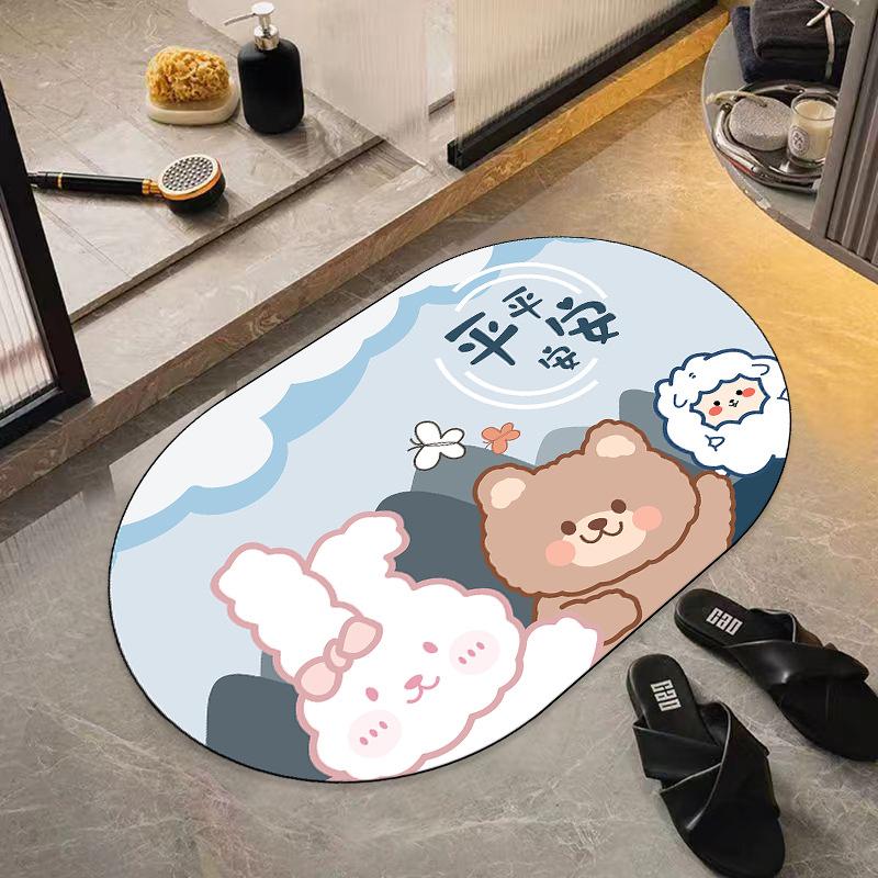 New Diatom Mud Mat Home Cartoon Carpet Toilet Moisture-wicking Foot Mat Easy To Clean Bathroom Mat Durable Durable