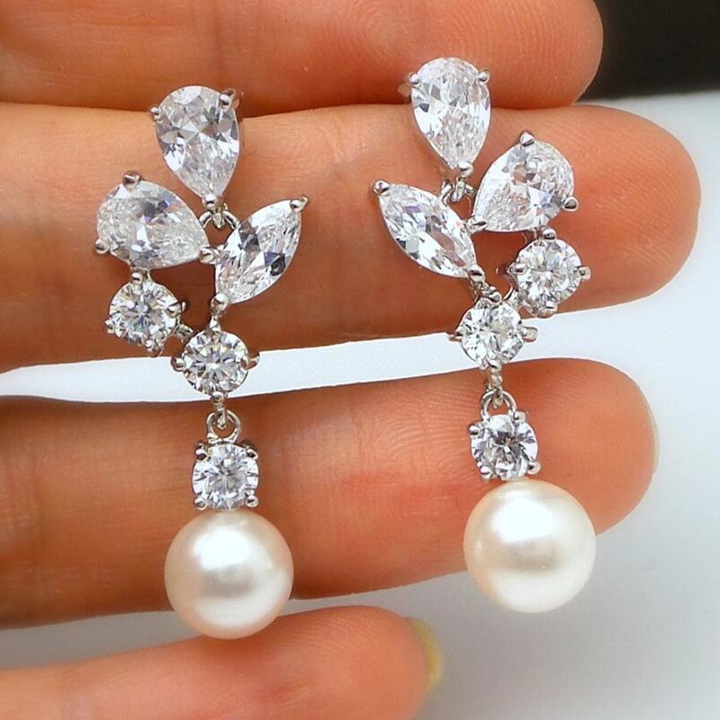 

Accessories Bridal Earrings, Fashion Versatile Medium And Long Earrings, Imitation Pearl Leaf Floral Women S Earrings
