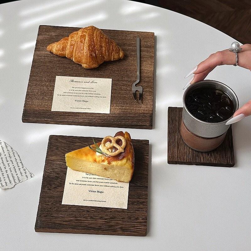 Japaness Wooden Tray Square Simple Tea Tray Cup Holder Insulated Wooden Coasters Dining Plate Coffee Cake Dessert Plate