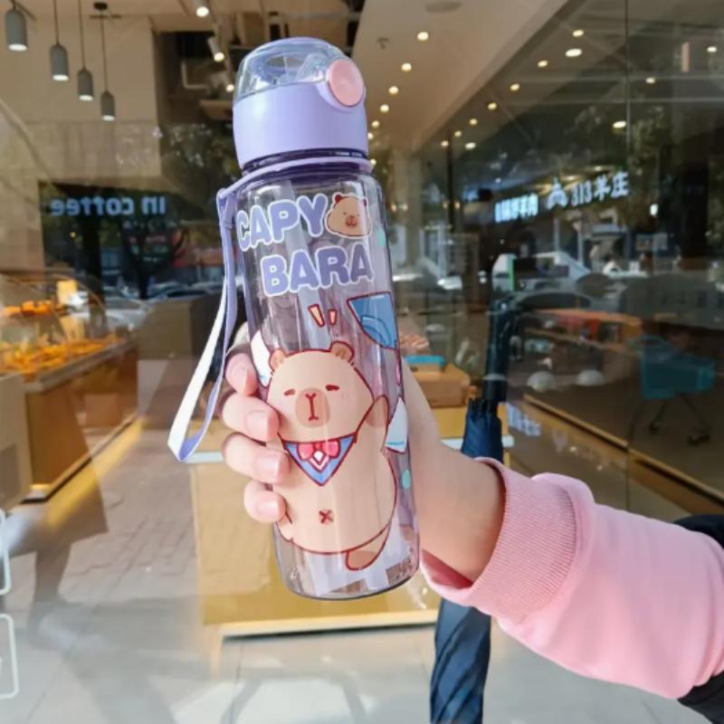 700ml Capybara Cute Water Bottle Large Capacity Sports Water Bottle with Straw & Handle Kawaii Water Cup for Outdoor Activities