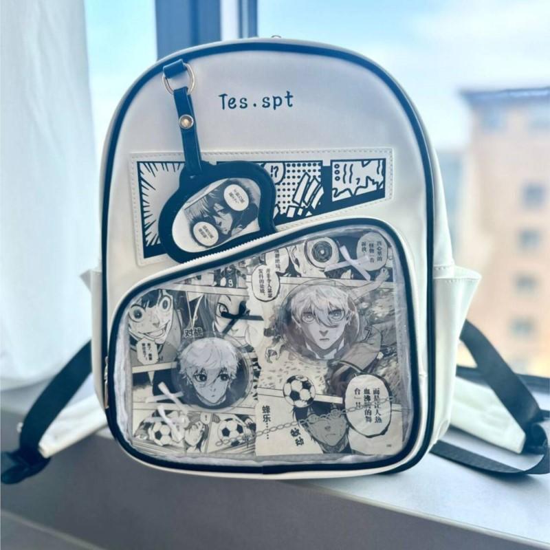 JIAERDI Color Block Comic Backpack Women Anime Badge Transparent Ita Bag Ladies Large Capacity Waterproof Campus Mochilas Mujer