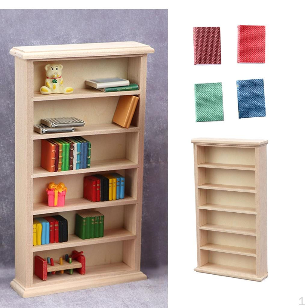 1/12 Dollhouse Miniature Bookshelf Cupboard Bookcase Shelf 6 Layers with Mini Books Accessory