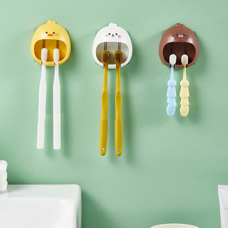 Cartoon Toothbrush Holder Wall-mounted Punch-free Toothbrush Rack Bathroom Accessories