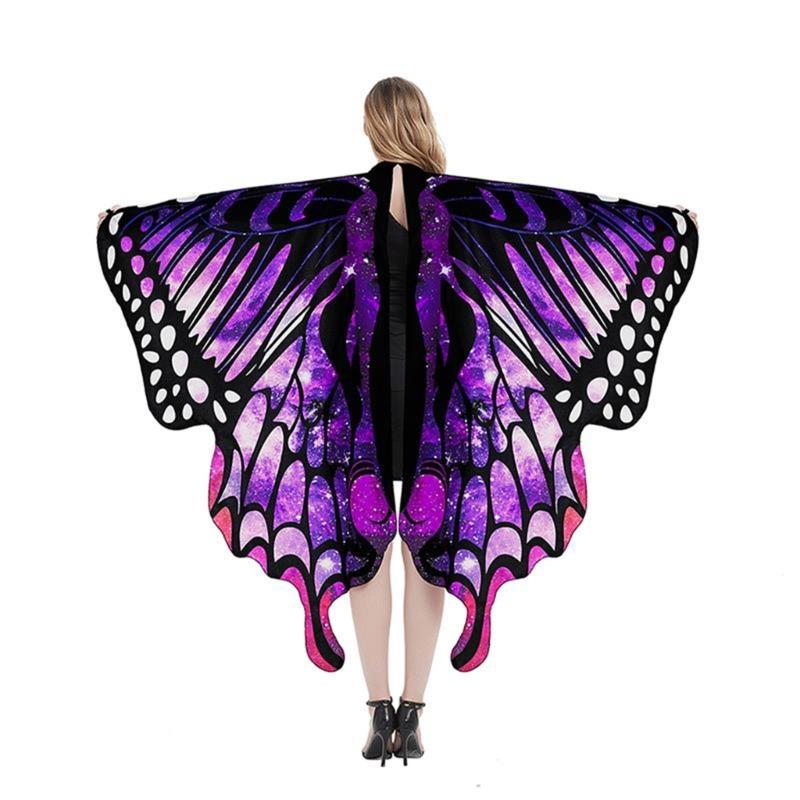 Womens Butterfly Cape Wing Fancy Dress for Party Cosplays Butterfly Wing Costume, Rainbow Butterfly Shawl Wing Cloak