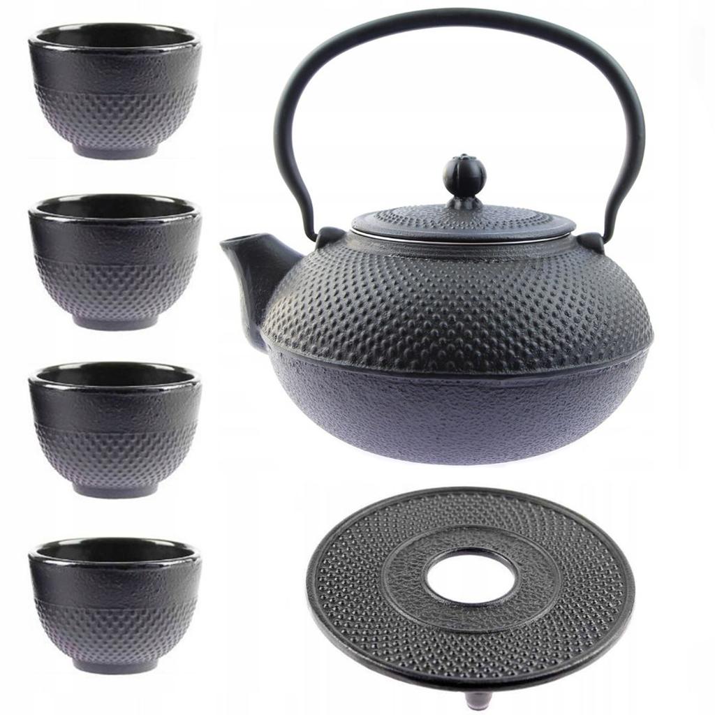 1.5L CAST IRON KETTLE STRAINER 4x CUPS SET