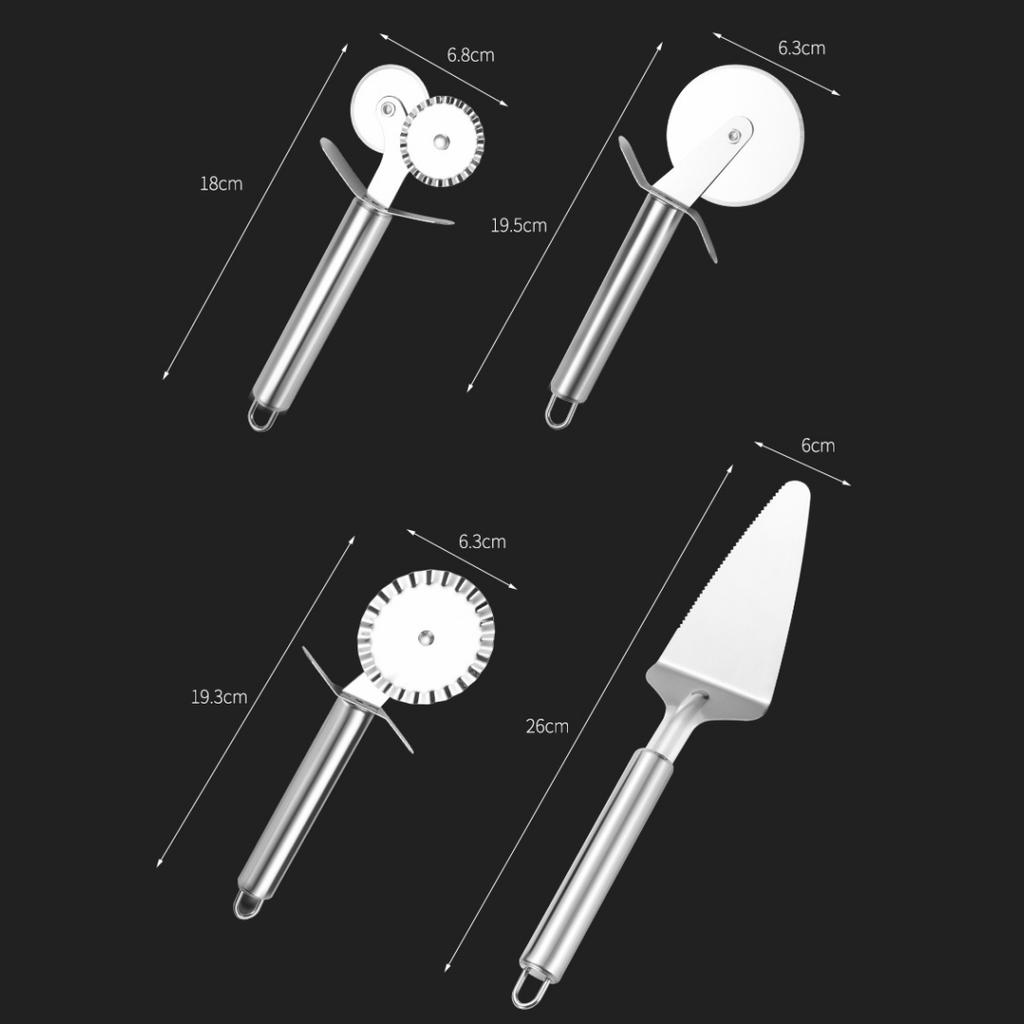Cortador de Pizza de acero inoxidable con 4 patrones, cuchillo para Pizza de doble rodillo, cortador de masa, prensador de masa, utensilios de cocina para hornear