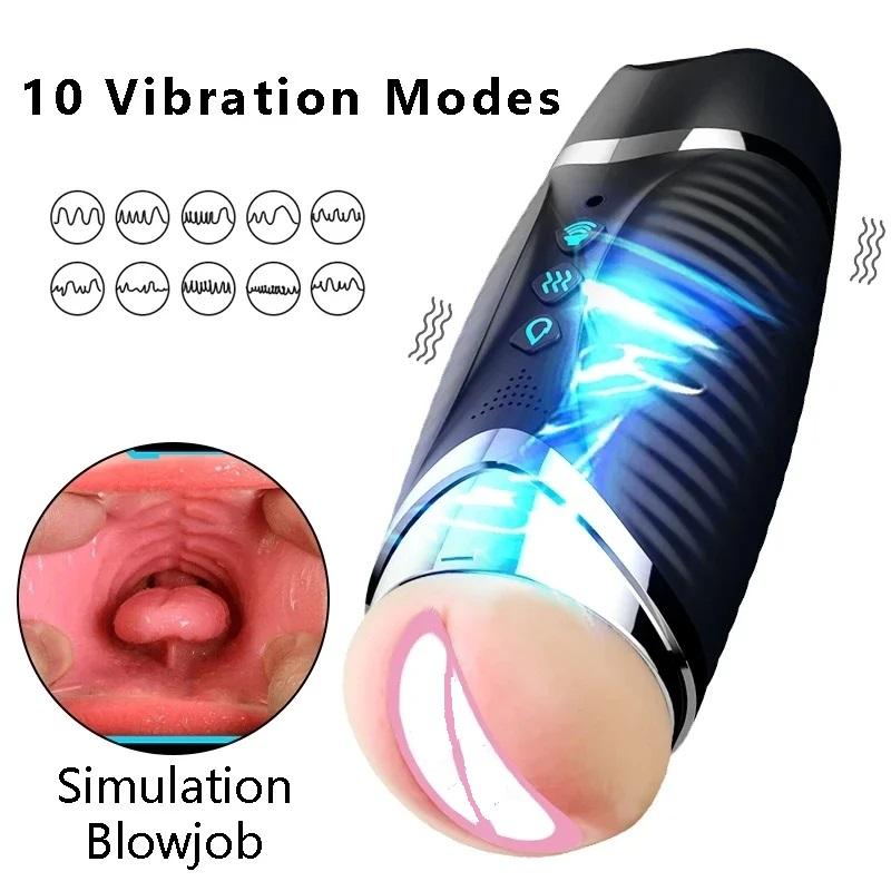 2023 New Male Masturbation Electric Automatic Vibrator Voice Heating Vaginal Pussy Blowjob Masturbation Cup Adult 18 Male Penis Trainer