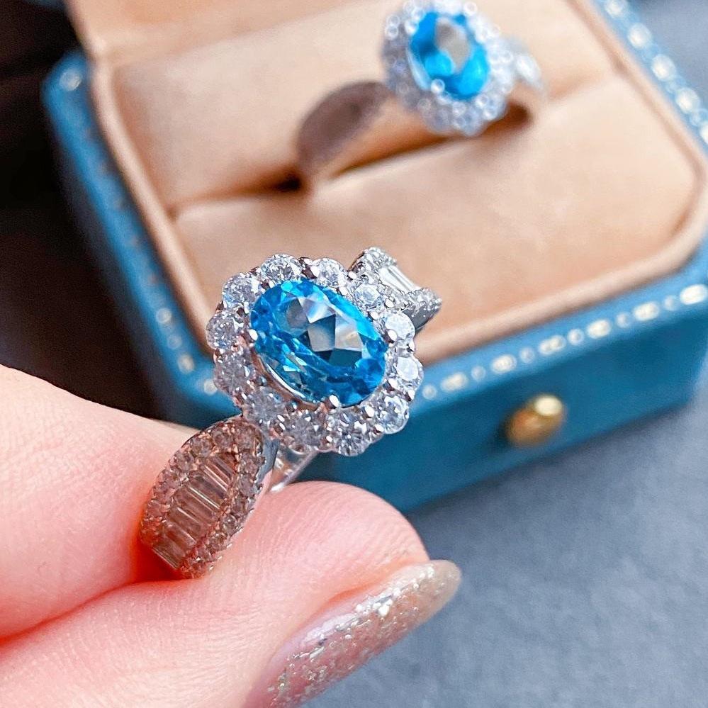 Trendy Sky Blue Topaz Simulated Stone Adjustable Ring for Women
