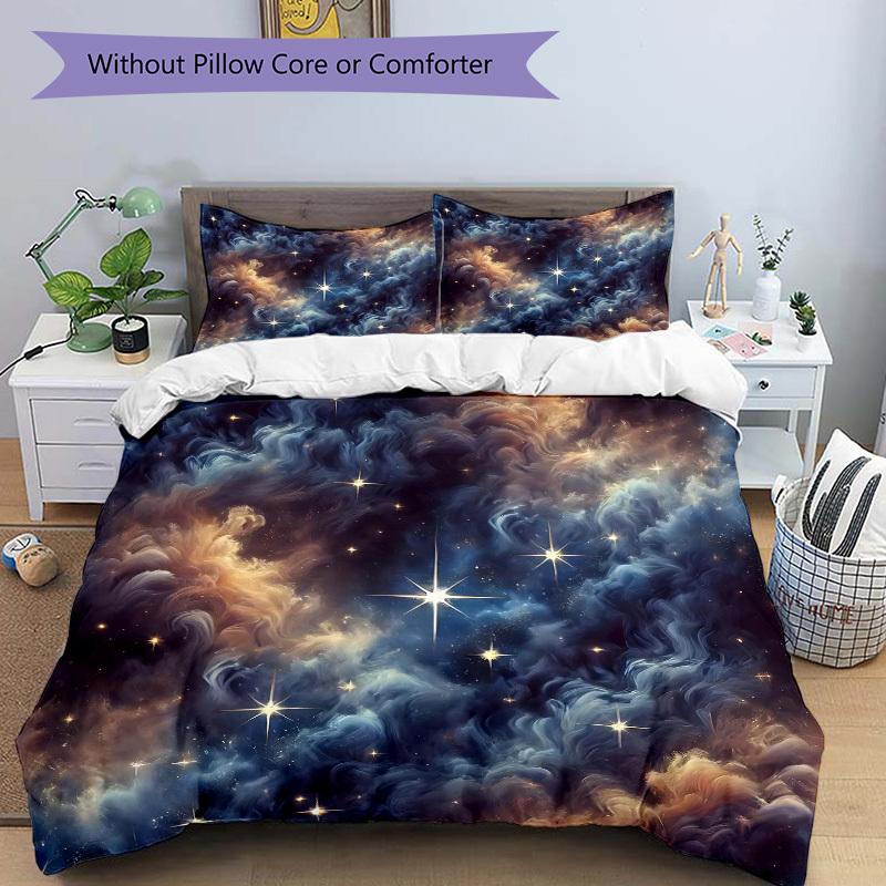 3pcs bedding set Galaxy Nebula Includes 1 Comforter + 2 Pillowcases, Without Pillow Inserts, Soft Comfortable, Lightweight Breathable110