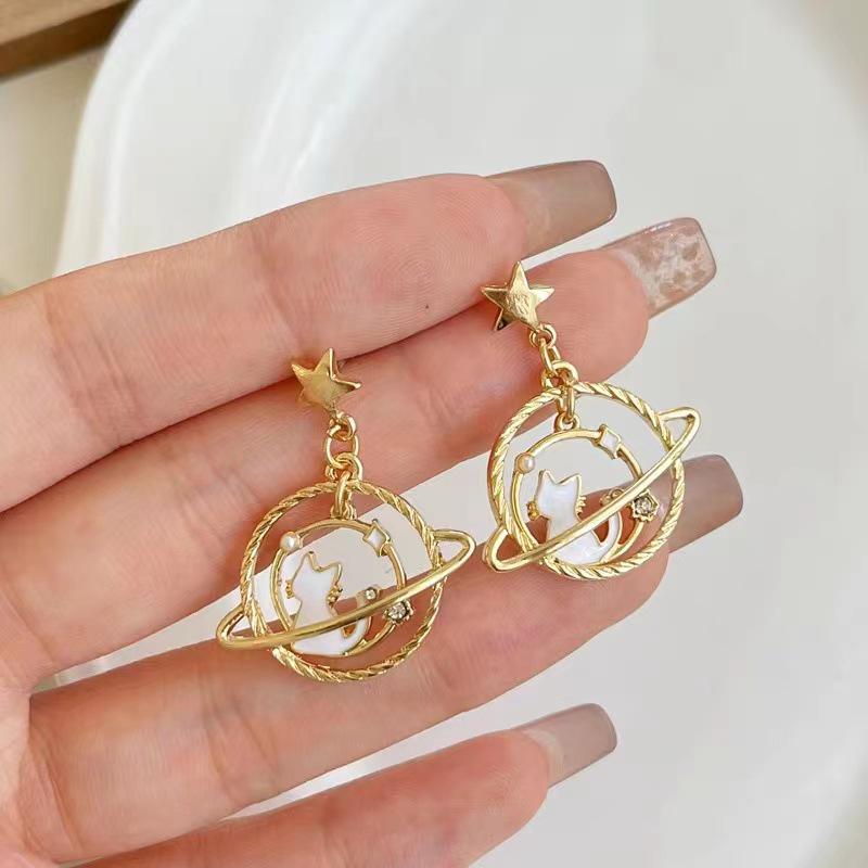 Sweet Fashion Cat Ear Studs & Star Planet Metal Earrings