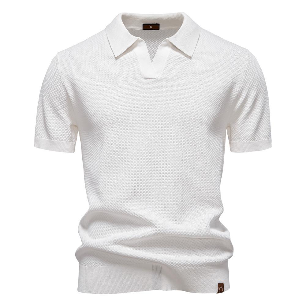 

Summer Pineapple Pattern Woolen Polo Shirt Men s Business Seagull Collar Men s Short-sleeved Polo Shirt Large Size M белый