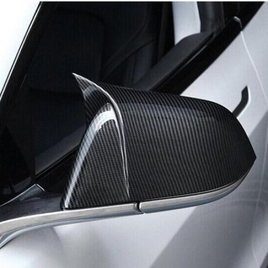 Carbon Fiber Style Horn Rear View Side Mirror Covers Cap For Tesla Model 3 17-23