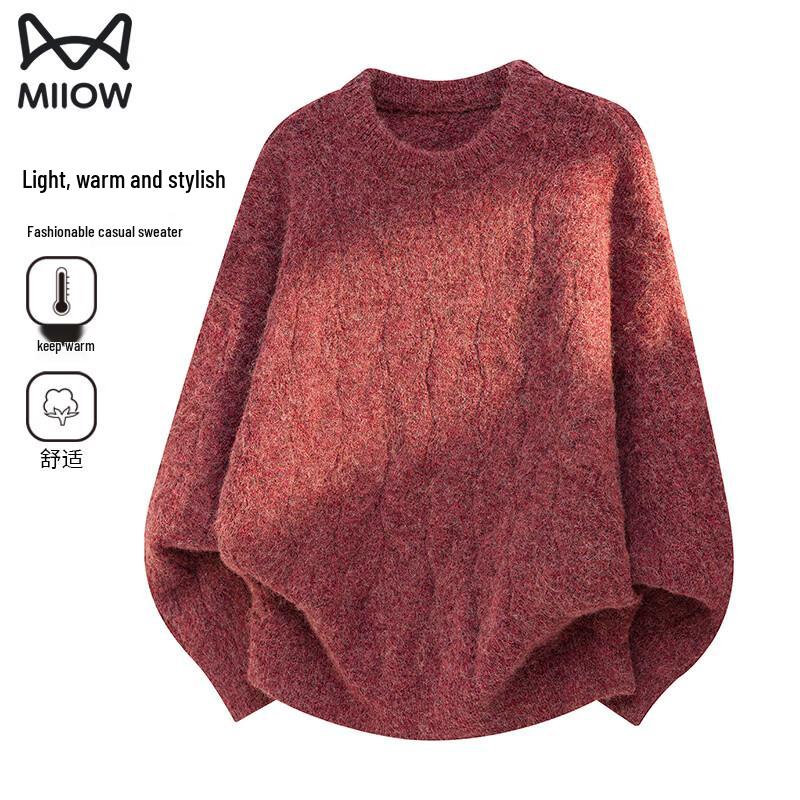 Miiow Unisex Retro Textured Loose Crewneck Wool-Blend Sweater