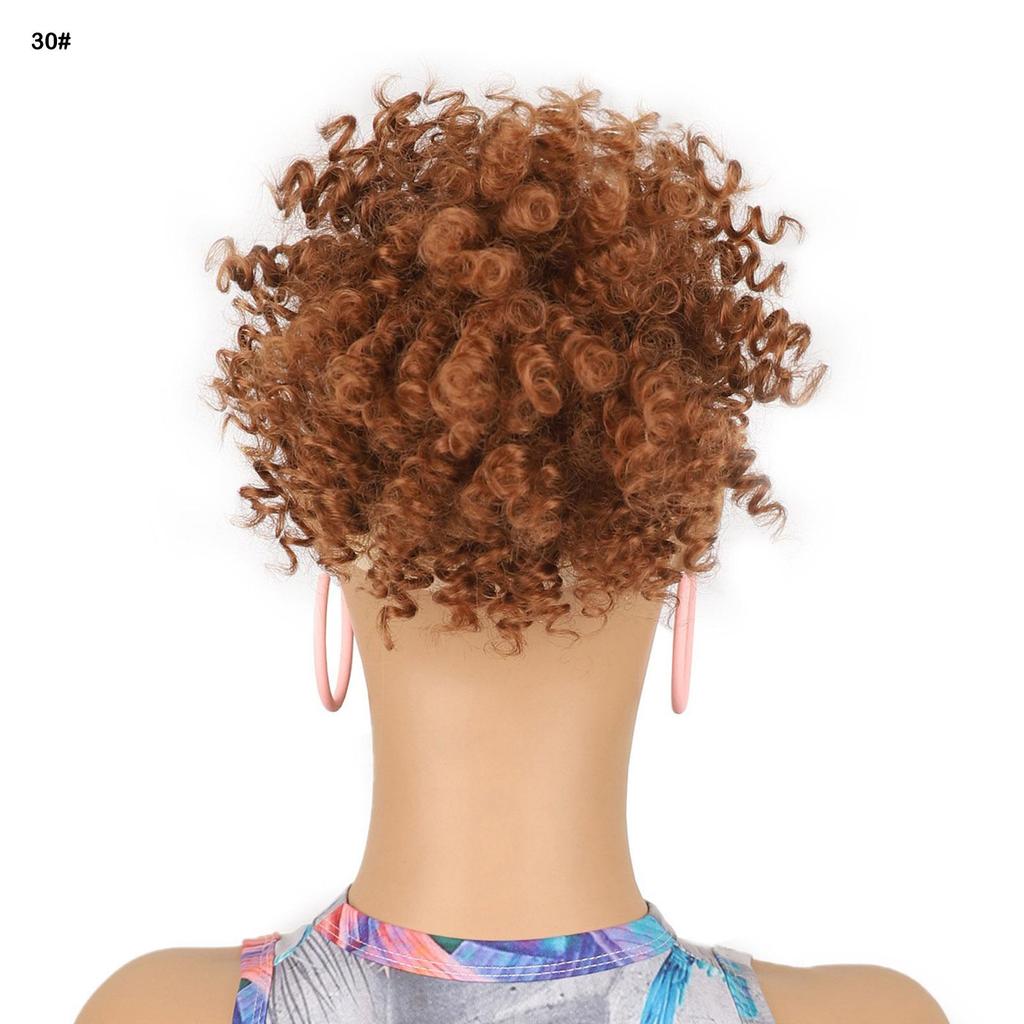 African Curly Hair Bun Donut Chignon Scrunchie Wrap Afro Puff Black Synthetic Hairpiece for Women Daily Use