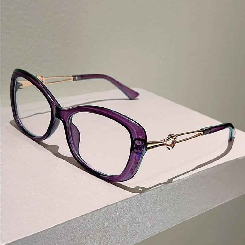 Metal Hollow-out Frame Anti Blue Light Cat Eye Eyeglasses Men Women Fashion Splicing Color Large Frame Street Photography Glasses