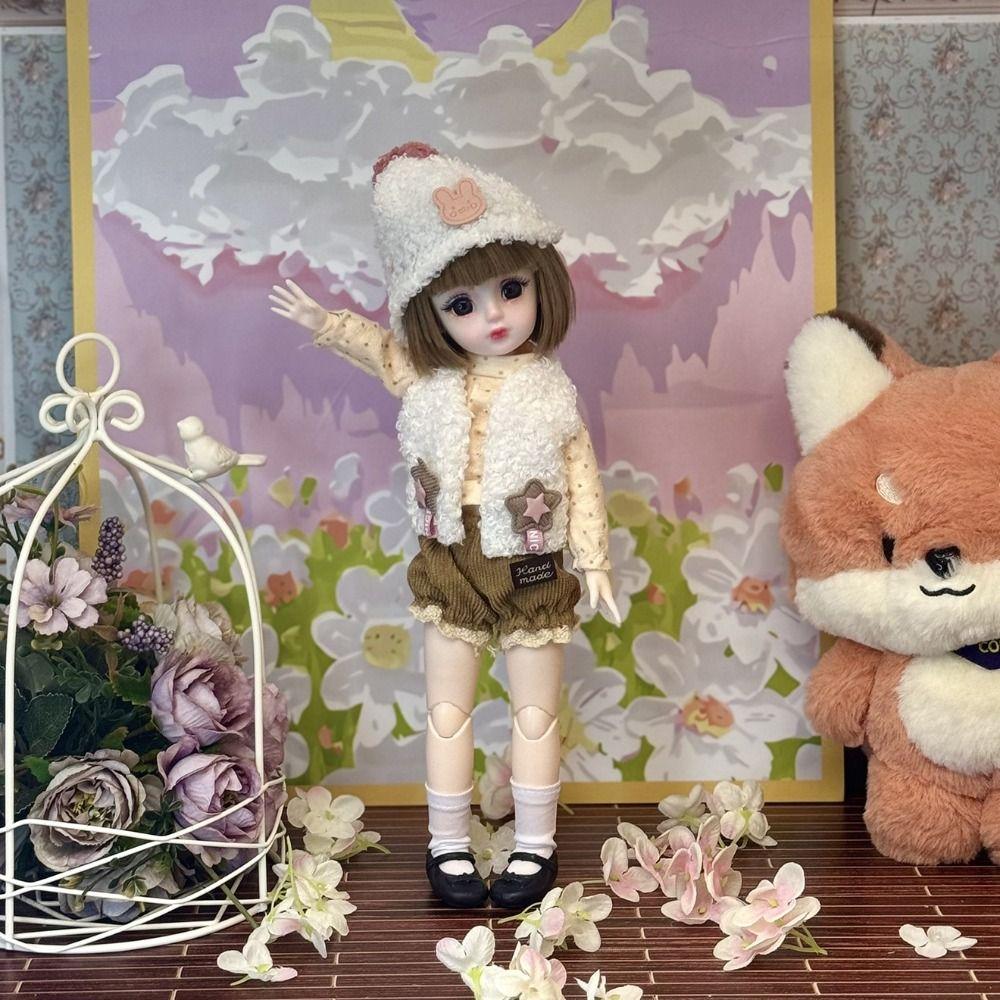 Çekici Gözler 30cm BJD Bebek Giysili Uzun Saçlı Prenses Makyajlı Bilyeli Mafsallı Bebek Bebekler