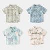 Boys' Chinese Style Short Sleeve Shirt Children's Summer Clothing Baby Stand Collar Shirt Kids Frog Button Floral Print Casual Tops